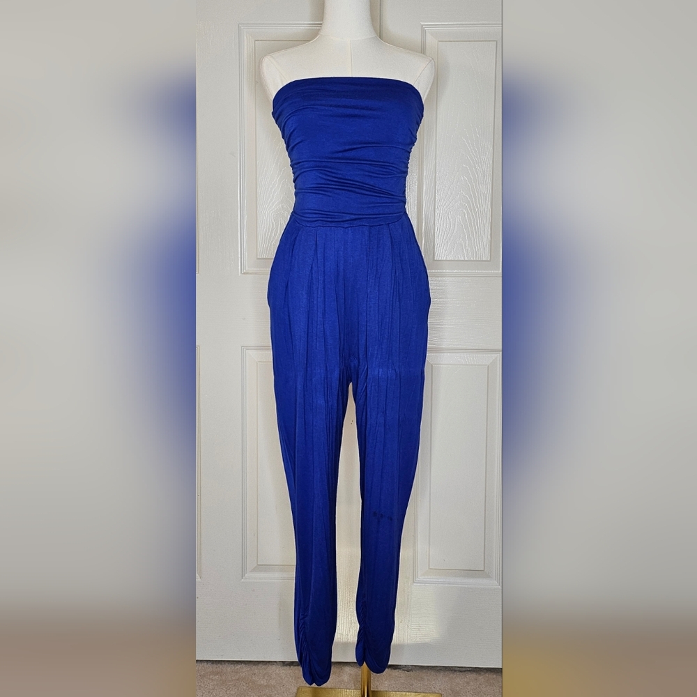 Cute Blue Strapless Jumpsuit